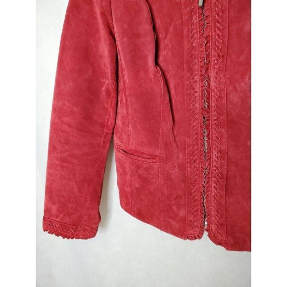 Kasper Sportswear Suede 100% Leather Laced Ruffle Holiday Jacket - Picture 5 of 8